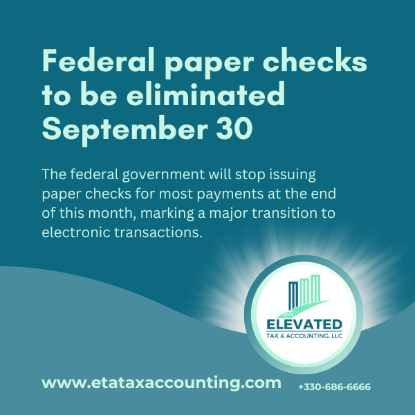 Federal paper checks to be eliminated September 30